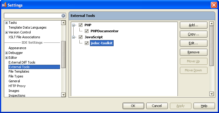 Install jsdoc-toolkit as an external tool.