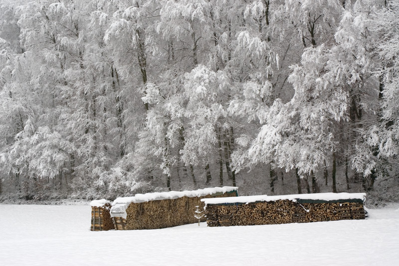 Brennholzstapel im Schnee