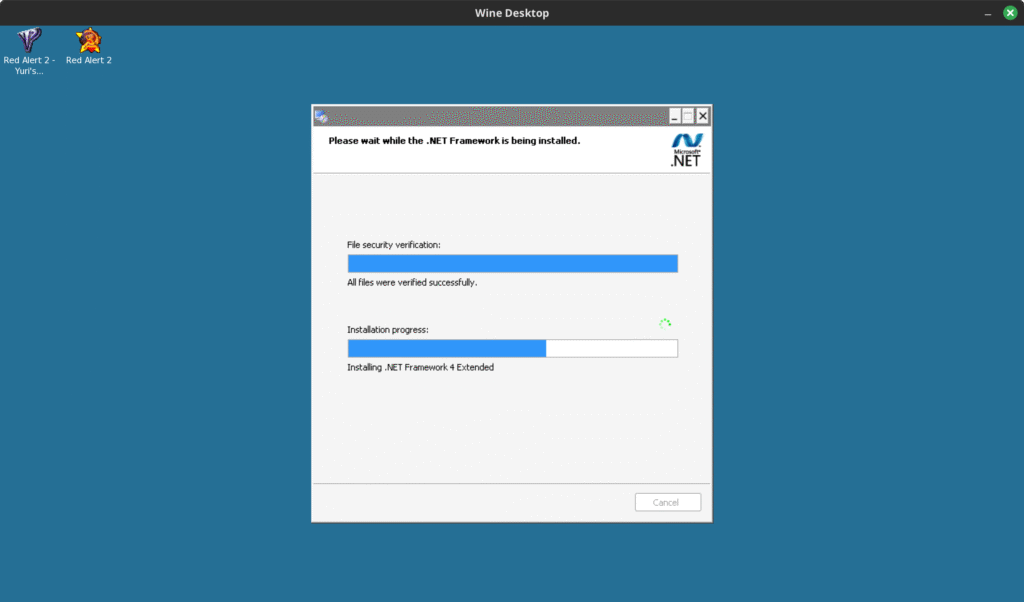 Screenshot of the progress bars when installing the .NET Framework